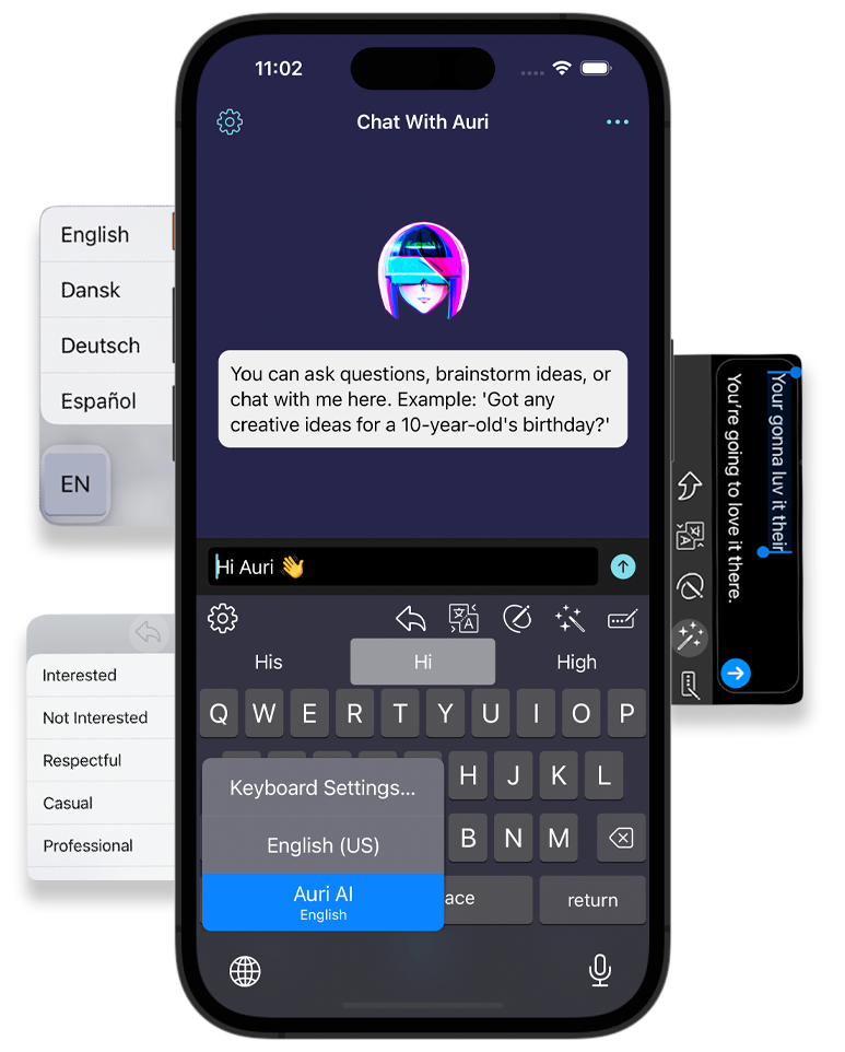 Auri.AI – AI Writing Assistant One Tap Away