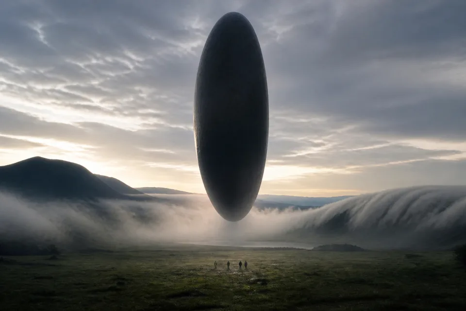 Misty science-fiction landscape artwork