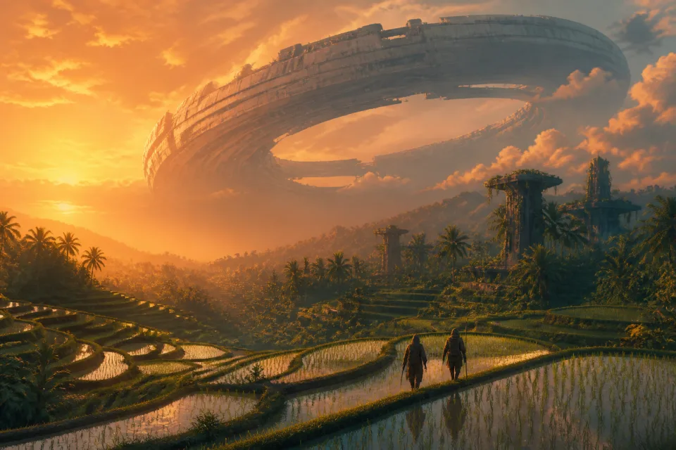Warm tropical science-fiction artwork